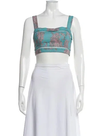 Pre-owned Zimmermann Paisley Print Square Neckline Crop Top In Blue