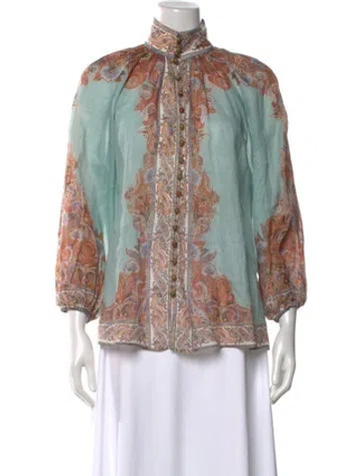 Pre-owned Zimmermann Paisley Print Three-quarter Sleeve Blouse In Blue