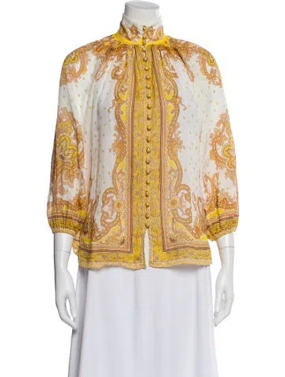 Pre-owned Zimmermann Paisley Print Three-quarter Sleeve Blouse In Neutral