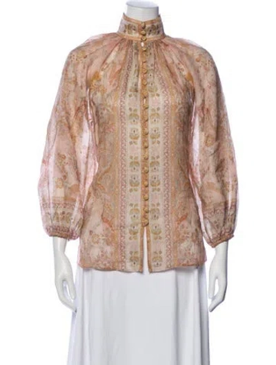 Pre-owned Zimmermann Paisley Print Three-quarter Sleeve Blouse In Neutral