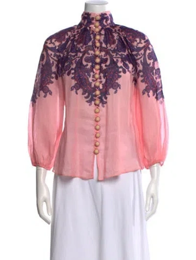 Pre-owned Zimmermann Paisley Print Three-quarter Sleeve Blouse W/ Tags In Pink