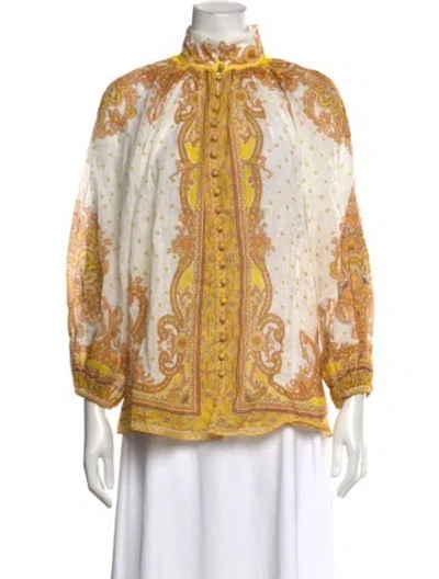 Pre-owned Zimmermann Paisley Print Three-quarter Sleeve Blouse In White