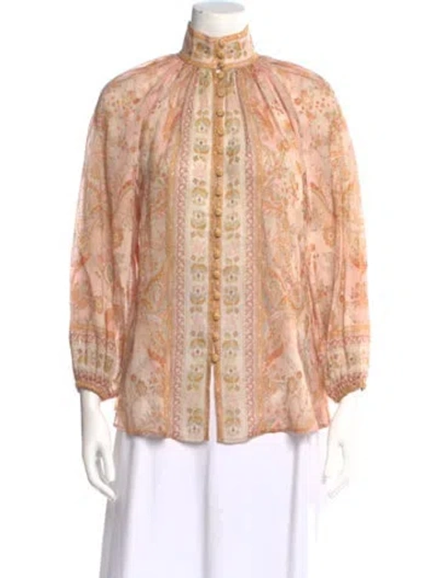 Pre-owned Zimmermann Paisley Print Three-quarter Sleeve Blouse In Yellow