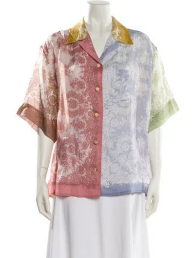Pre-owned Zimmermann Paisley Print Three-quarter Sleeve Button-up Top In Blue