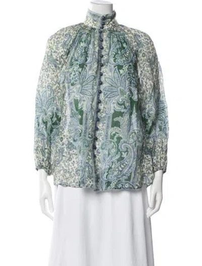 Pre-owned Zimmermann Paisley Print Tie Neck Blouse In Black