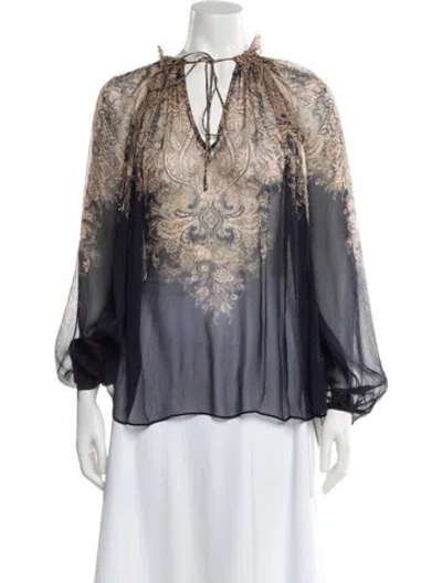 Pre-owned Zimmermann Paisley Print Tie Neck Blouse In Blue