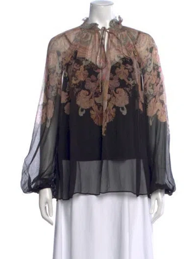 Pre-owned Zimmermann Paisley Print Tie Neck Blouse In Blue