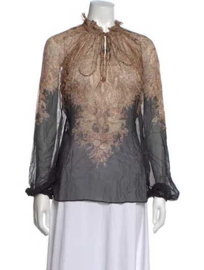 Pre-owned Zimmermann Paisley Print Tie Neck Blouse In Blue