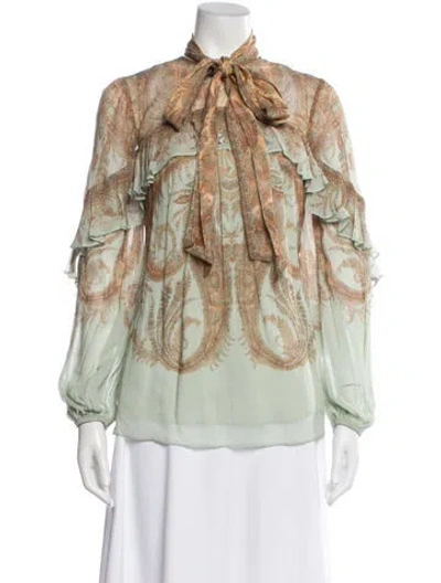 Pre-owned Zimmermann Paisley Print Tie Neck Blouse In Green