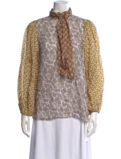 Pre-owned Zimmermann Paisley Print Tie Neck Blouse In Neutral