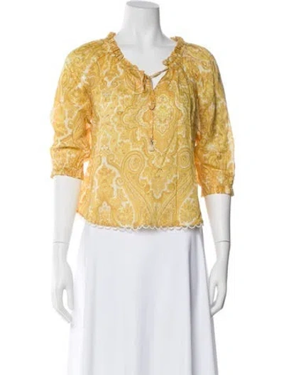 Pre-owned Zimmermann Paisley Print Tie Neck Blouse In Yellow
