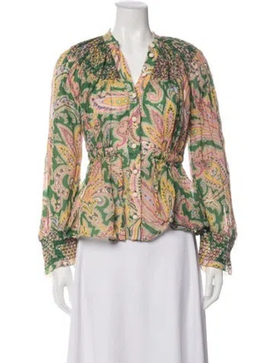 Pre-owned Zimmermann Paisley Print V-neck Blouse In Green