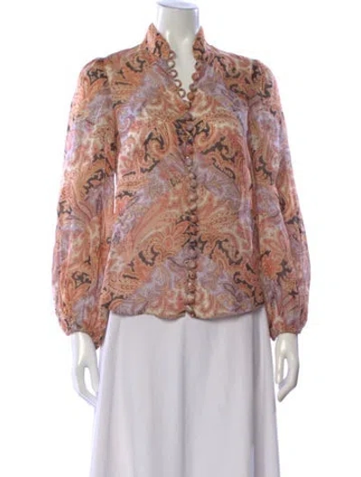 Pre-owned Zimmermann Paisley Print V-neck Blouse In Orange
