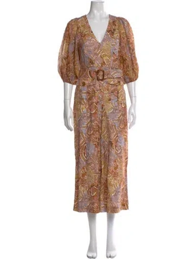 Pre-owned Zimmermann Paisley Print V-neck Jumpsuit In Brown