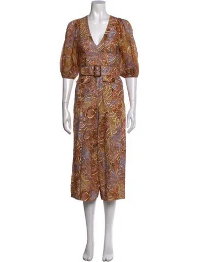 Pre-owned Zimmermann Paisley Print V-neck Jumpsuit In Brown