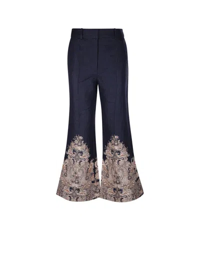 Zimmermann Womens Navy Paisley Natura Flared-leg Mid-rise Linen Trousers In Blue