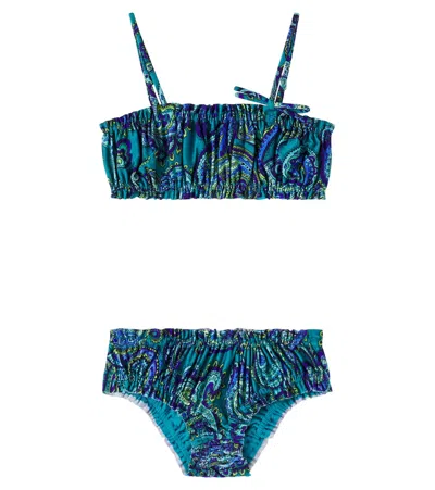 Zimmermann Kids' Paisley Ruched Bikini In Blue