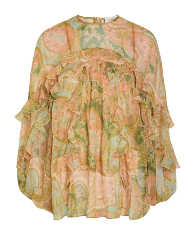 Zimmermann Paisley Ruffled Silk Blouse In Nude