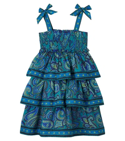 Zimmermann Kids' Paisley Shirred Cotton Dress In Green