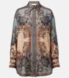 Zimmermann Womens Blue Cream Indienne Ascension Manstyle Graphic-pattern Silk Shirt