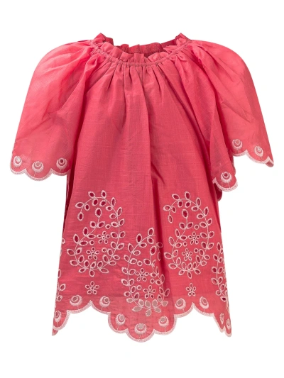 Zimmermann Kids' Paisley Top In Coral Pink