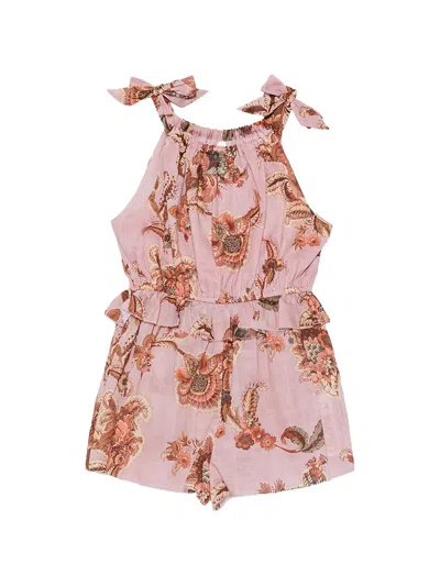 Zimmermann Kids' Paisley-floral Ruffled Romper In Pink
