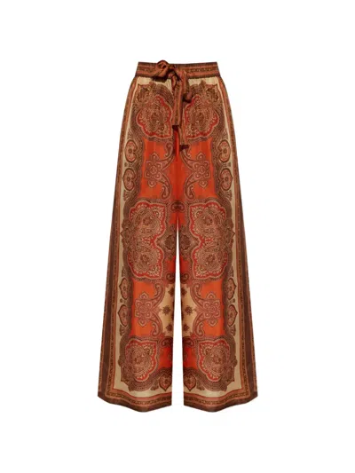 Zimmermann Tangerine Paisley-print Silk Habotai Mahon Relaxed Trousers In Brown