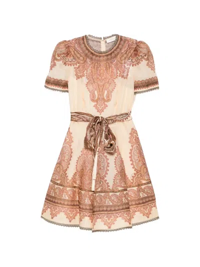 Zimmermann Paisley-print Belted Mini Dress In Neutral