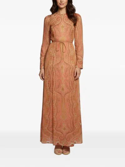 Pre-owned Zimmermann Paisley-print Long-sleeve Maxi Dress In Orange