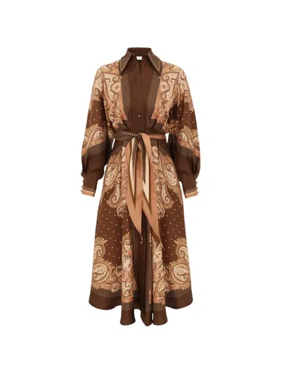 Zimmermann Paisley-print Silk Shirt Dress In Brown