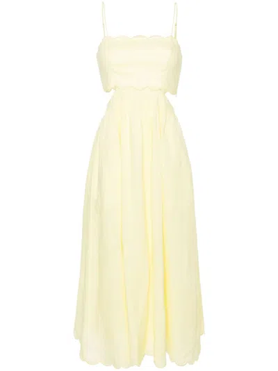 Zimmermann Pale Yellow Cut-out Sides Linen Maxi Dress