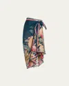 Zimmermann Palm Floral Cotton Pareo Coverup In Dark Blue Palm Floral