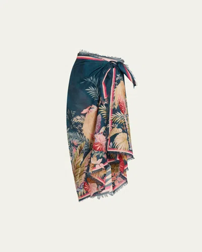 Zimmermann Palm Floral Cotton Pareo Coverup In Dark Blue Palm Floral