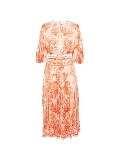 Pre-owned Zimmermann Palm-print Linen Top And Skirt Set In Red
