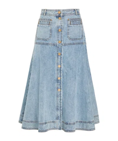 Zimmermann Panelled Denim Midi Skirt In Blue