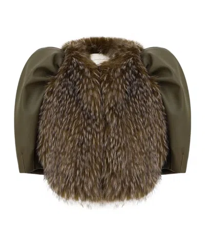 Zimmermann Panelled Faux Fur Coat In Khaki