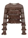Zimmermann Hypnotic Lace Frill Metallic-knit Top In Brown