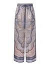 Zimmermann Wanderlust Multicolor Pants With Elastic Drawstring Waist And All-.over Print In Silk Woman In Blue