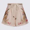 Zimmermann Ascension Belted Bead-embellished Floral-print Linen Shorts In Multi