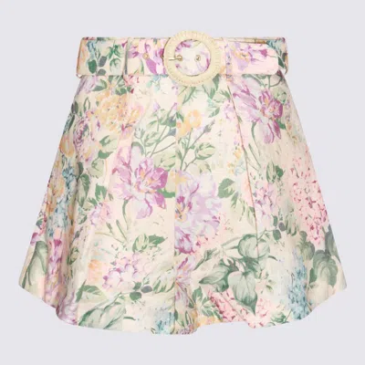 Zimmermann Womens Multi Watercolour Floral Halliday Floral-print Linen Shorts