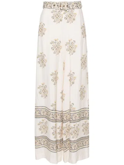 Zimmermann Utility Dot Lemon-print Wide Trousers In Beige