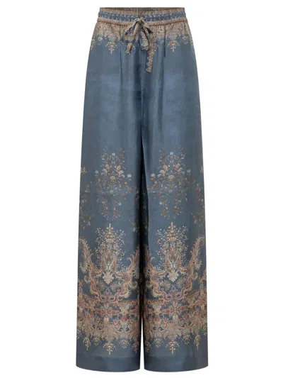 Zimmermann Pantaloni Valiant In Seta Paisley In Blue