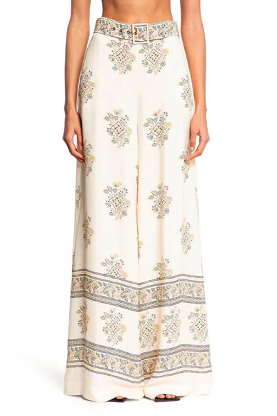 Zimmermann Belted Printed Crepe De Chine Wide-leg Pants In Ecru