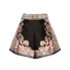 Zimmermann Illustration Belted Pleated Printed Silk And Cotton-blend Twill Shorts In Black