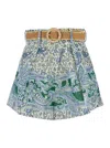 Zimmermann Ottie Belted Pleated Printed Linen Shorts In Multicolor