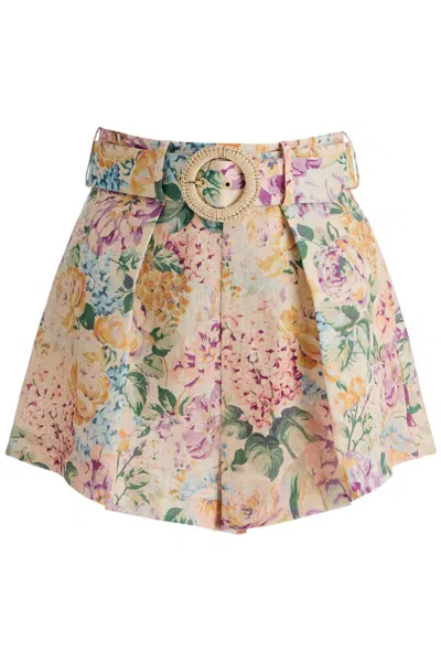 Zimmermann Halliday Linen Tuck Shorts In Multicolor