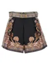 Zimmermann Illustration Belted Pleated Printed Silk And Cotton-blend Twill Shorts In Multicolor
