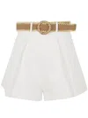 Zimmermann Acacia Belted Pleated Textured-cotton Shorts In White