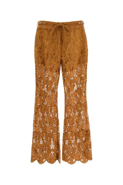 Zimmermann Womens Biscuit Coco Lace Flared Woven Trousers In Brown
