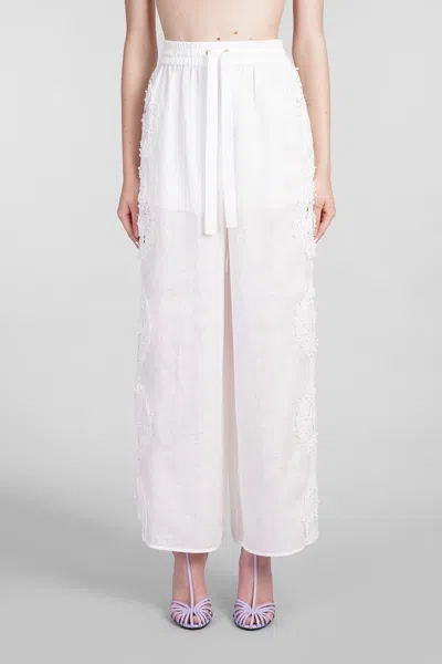 Zimmermann Pants In White Linen In Bianco